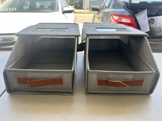 Set of 2 Gray Foldable Storage Bins with Lids & Handles – Closet Organizers