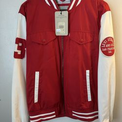 Levis Red and White Varsity Baseball Jacket size Large