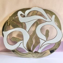 Vintage 1970s Rogers Brass and White Calla Lily Trivet/Hot Pad by Oneida Thumbnail