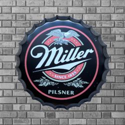 14” Miller Bottle Cap Metal Tin Sign

