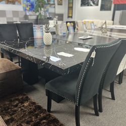 Black/white Top Marbled Dining Table W/4 FREE Microfiber Chairs ( We Deliver)