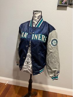 VTG 90s MLB SEATTLE MARINERS STARTER DIAMOND  COLLECTION SATIN BOMBER JACKET L