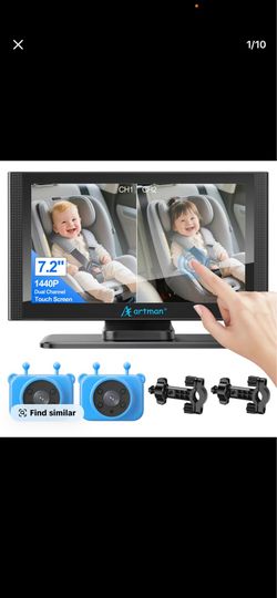 rtman Baby Car Camera, 1440P Baby Car Monitor with 7.2'' HD Touchscreen