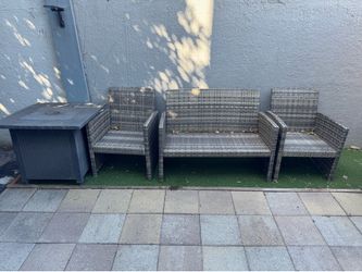 Outdoor Furniture Set With Fire Pit Table - Good Condition