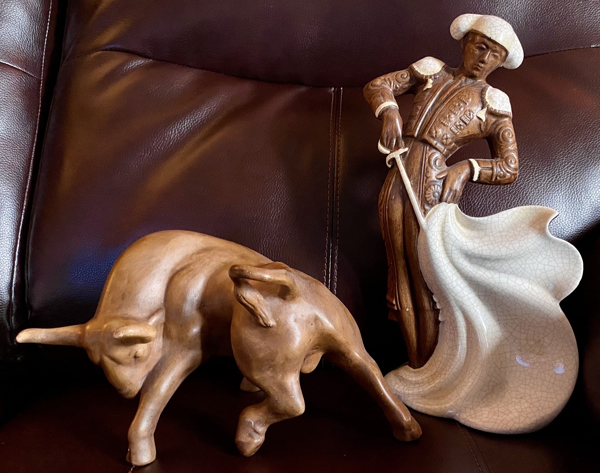 Mid-Century Porcelain Spanish Matador Bull Fighter Table Sculptures Treasure Craft