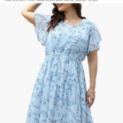Nemidor Plus Size Blue Floral Chiffon Dress – NEW with Tags