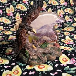 Patriotic Bald Eagle Lighted Scene 8" Hand Painted  Mountains USA Landscape