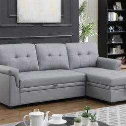 Brand New Gray Sectional Couch Sofa Pull Out 