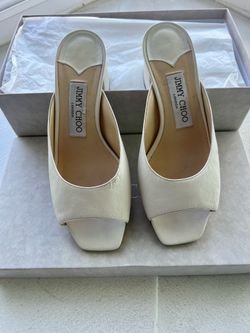 Jimmy Choo Ivory Leather Slip-On Mule Heels