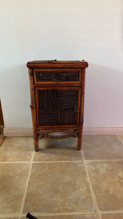 Vintage MCM bamboo rattan cabinet