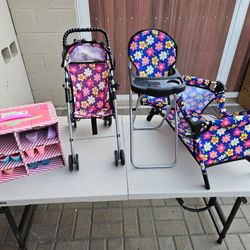 Toy Stroller, Highchair, Crib, And Shoes