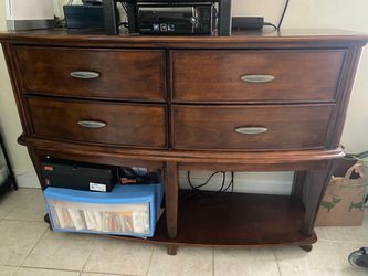 Brown Wood Dresser with 4 Drawers and Open Shelf