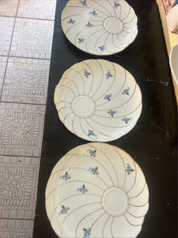 (36D) Set of 3 Vintage-YAMAKA Japan Blue Daisy Gold Swirl Snack Plate Lot If 3