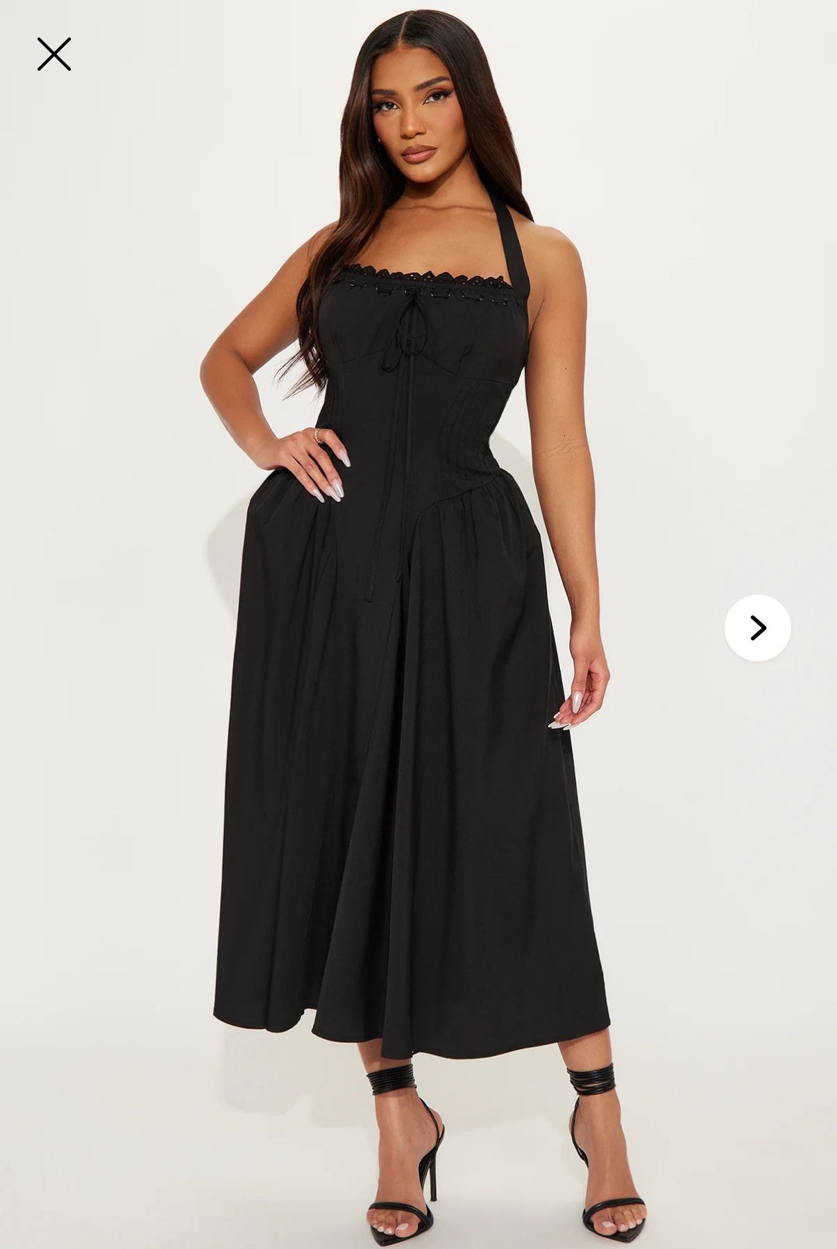 Corset Poplin Midi Dress - Black
