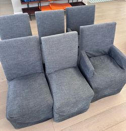 Pottery barn slip covered dining chairs (6)