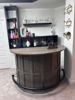 Curved Home Bar Unit with Wood Top
