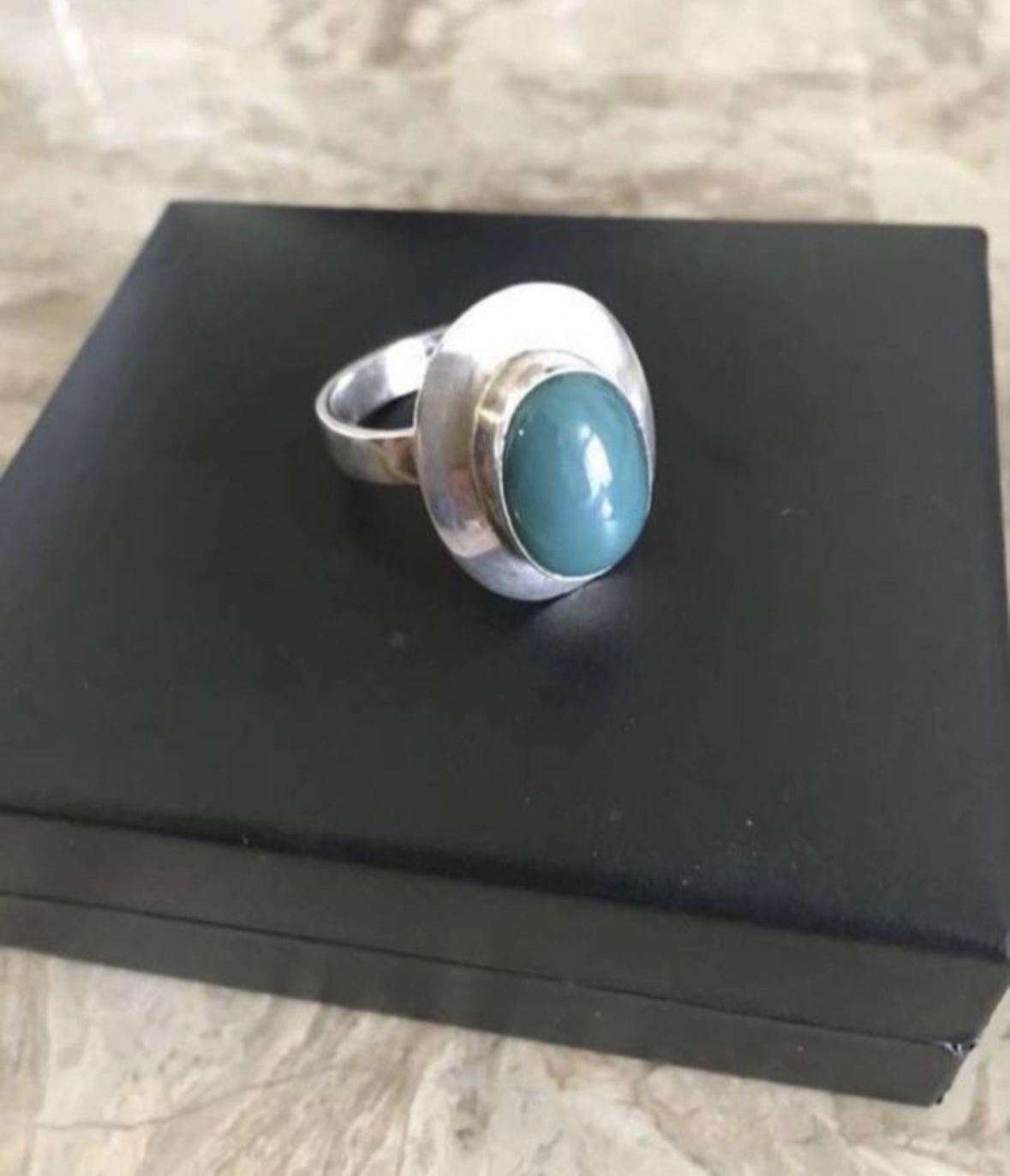 Vintage Solid Sterling and Turquoise Ring, Size 9. Quality Piece!