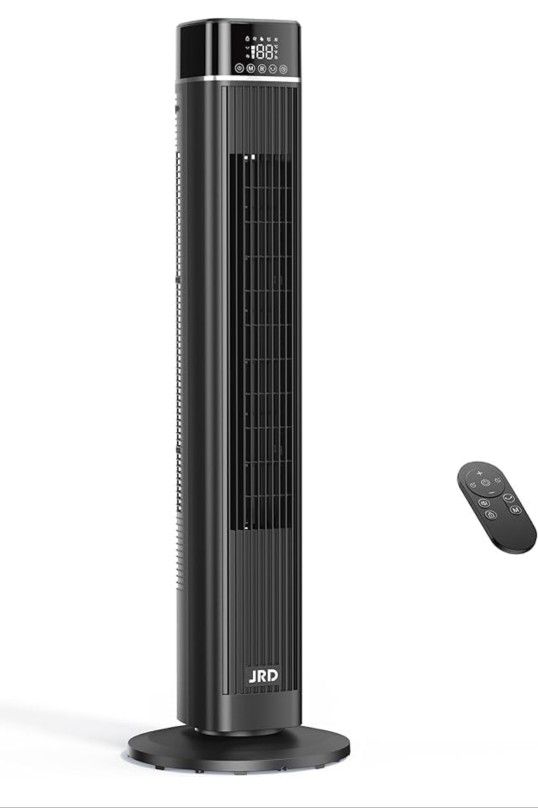 JRD Tower Fan, 90° Oscillating Fans with Remote, 40'' Quiet Cooling Fan with 3 Speeds,4 Modes,12H Timer, LED Display, 27ft/s Velocity, Bladeless Stand