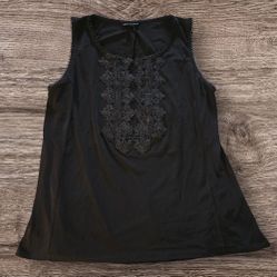 ROZ & ALI Sleeveless Blouse Lace Front Stretch Tank Top Size XLarge Black