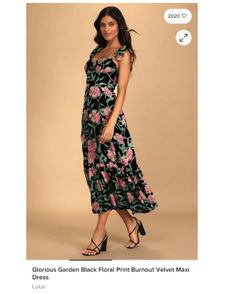 NWOT- Glorious Garden Black Floral Print Burnout Velvet Maxi Dress