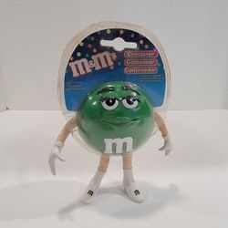 Green M&Ms Plastic Figure Container ~ 2002, Sealed, Hard Plastic & Rubber