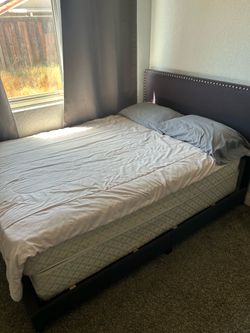 Full size bed frame, mattress, and box spring