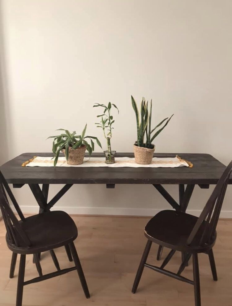 Rustic wooden picnic table and matching chairs