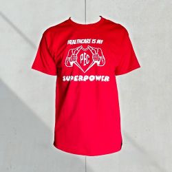 NWOT Custom Ink Men's Healthcare Is My Superpower PEC Red T-Shirt Size Medium 