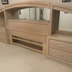Stanley Furniture Headboard With Storage, Mirror, And Lights 