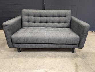 Used Dark Grey Tufted Fabric Loveseat Sofa