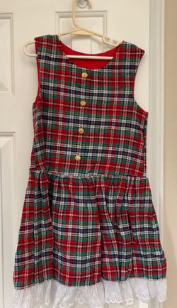 Red and green plaid dress with white lace size 6x