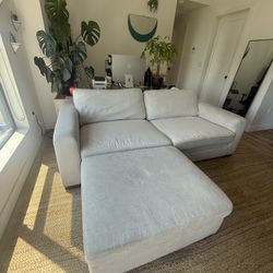 Mason White Linen 89" Fabric Sofa W/ Mason Fabric Ottoman
