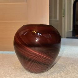 Vintage Art Glass Bowl – Ruby Red Swirl / Murano Style Hand Blown Glass