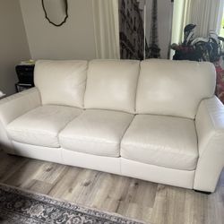 7 Foot LEATHER Couch Cream Colored