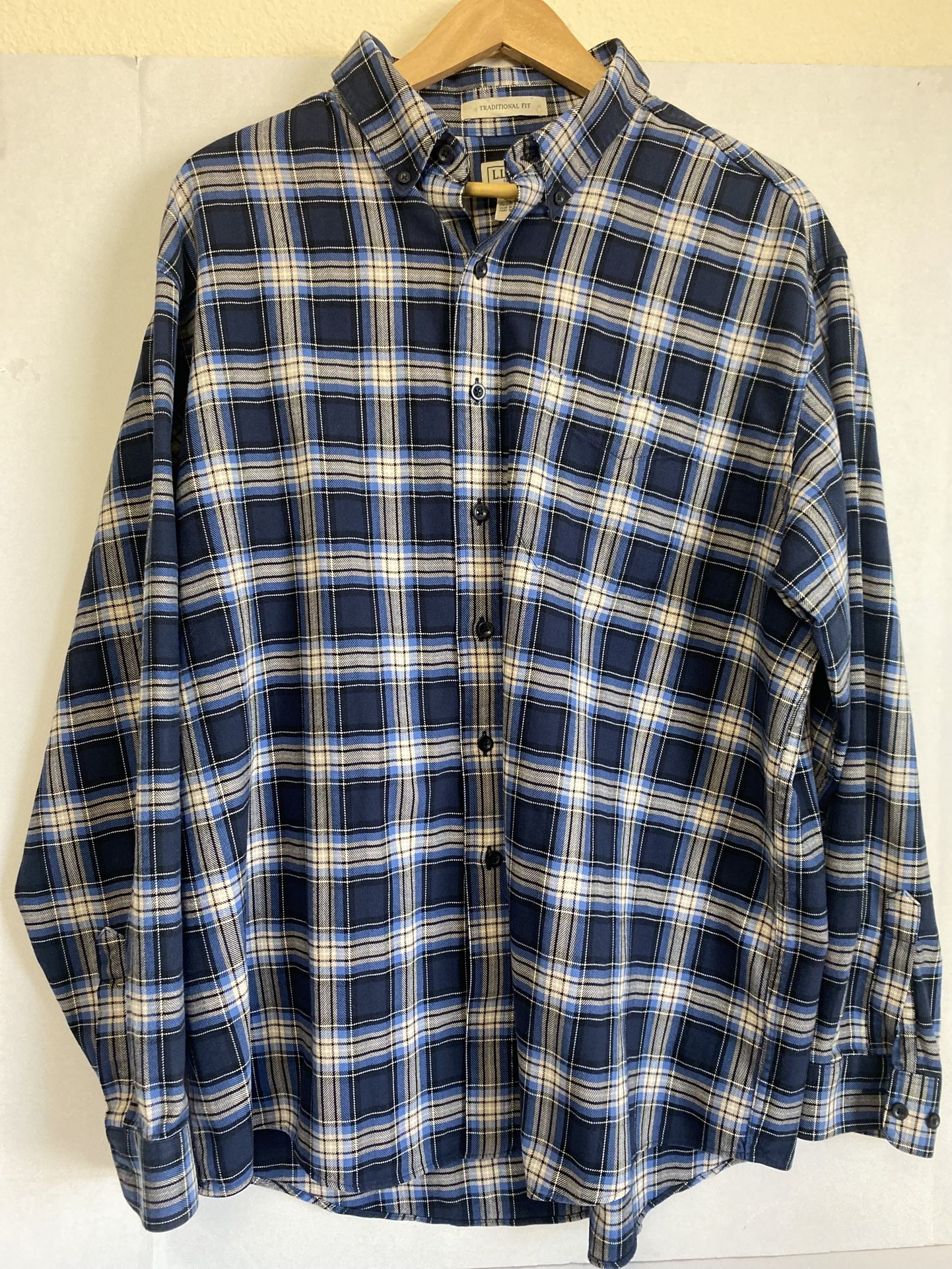 LL Bean Flannel Shirt Mens Size XL- Reg Blue Traditional Fit Plaid Striped (N15)