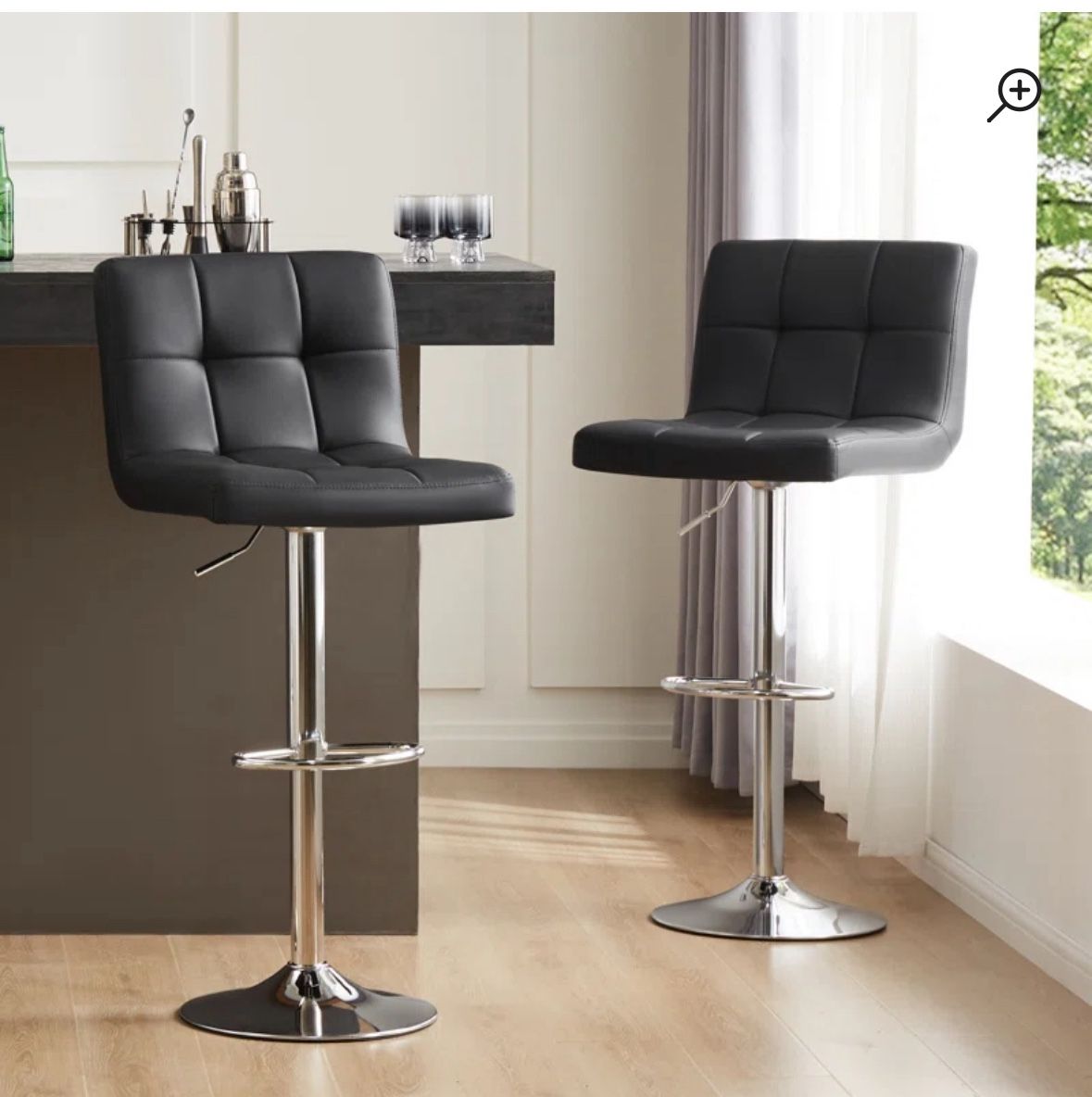 2 - Swivel Upholstered Adjustable Height Counter Stool with Metal Frame