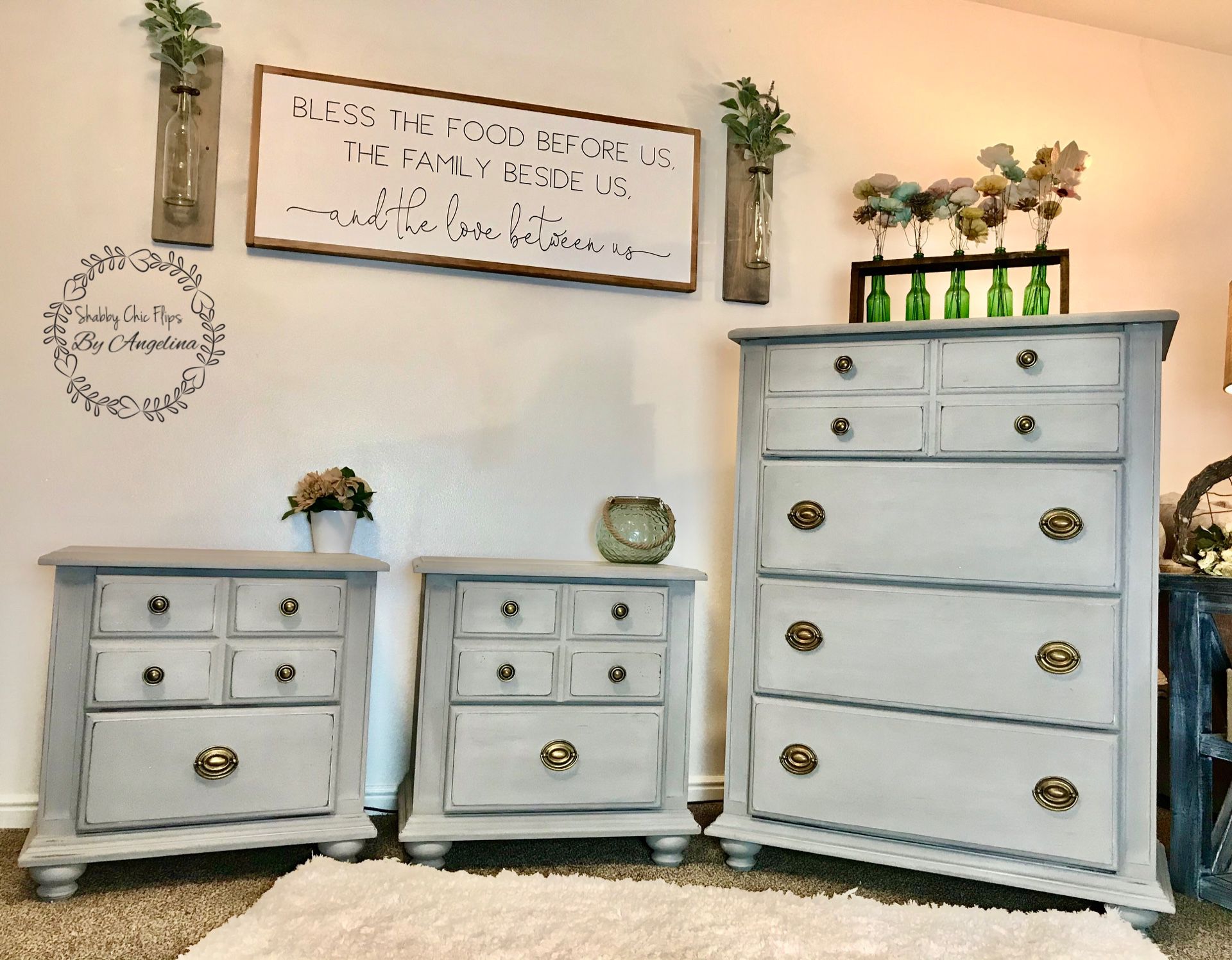 Refinished Broyhill dresser with 2 nightstands