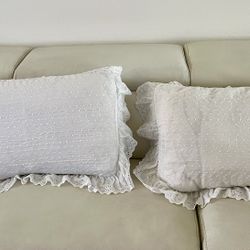 Elegant White Ruffled Pillow Set