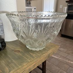 Antique Punch Bowl With 12 Pc Matching Glass Cups 