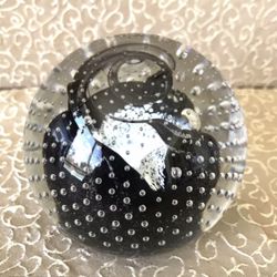 Caithness Cauldron Black Swirl Blown Art Glass Paperweight Controlled Bubbles Antique Made In  Scotland