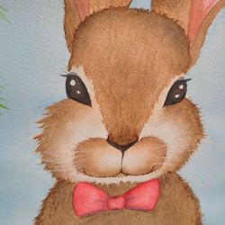 Watercolor Rabbit Bunny Shabbychic Wood Frame Nursery Painting Art