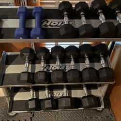 Dumbbell Set From 15lbs-75LB. Rubber Hex Style. 