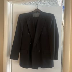 Mario Zignone Men’s Black Wool Pinstripe Suit; Jacket 42R; Pants 35x30