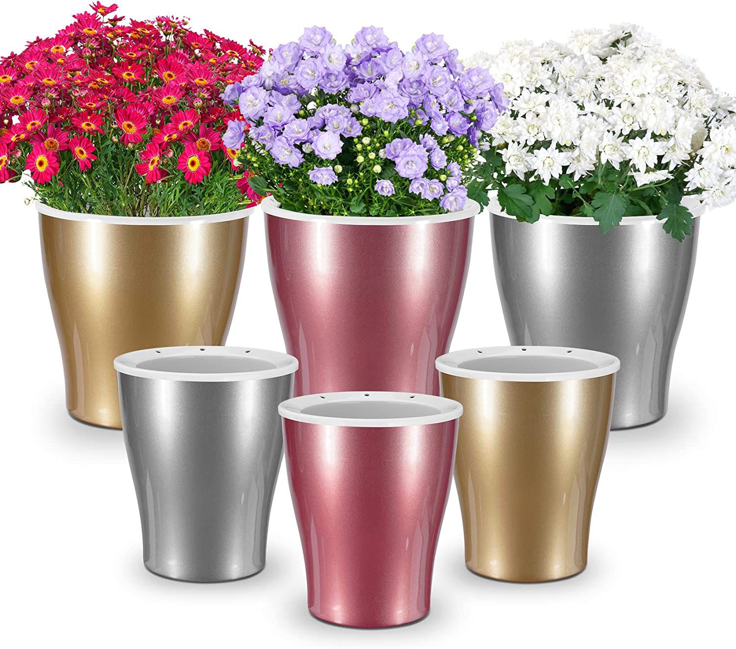 6 Self Watering Planter Premium Plant Flower Pot Indoor Gold Silver Rose 5” &7” New Sealed Box