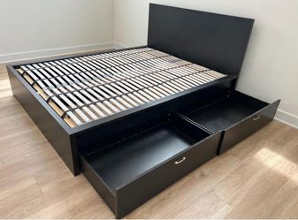 Queen size Black Platform Bed Frame with Storage Drawers