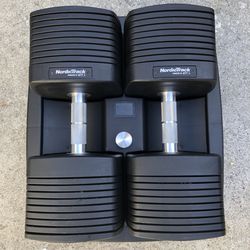Nordic Track Adjustable dumbbells 50lbs each dumbbell. Comes with cable and base for the dumbbells. Retailers for around $6-700 new
