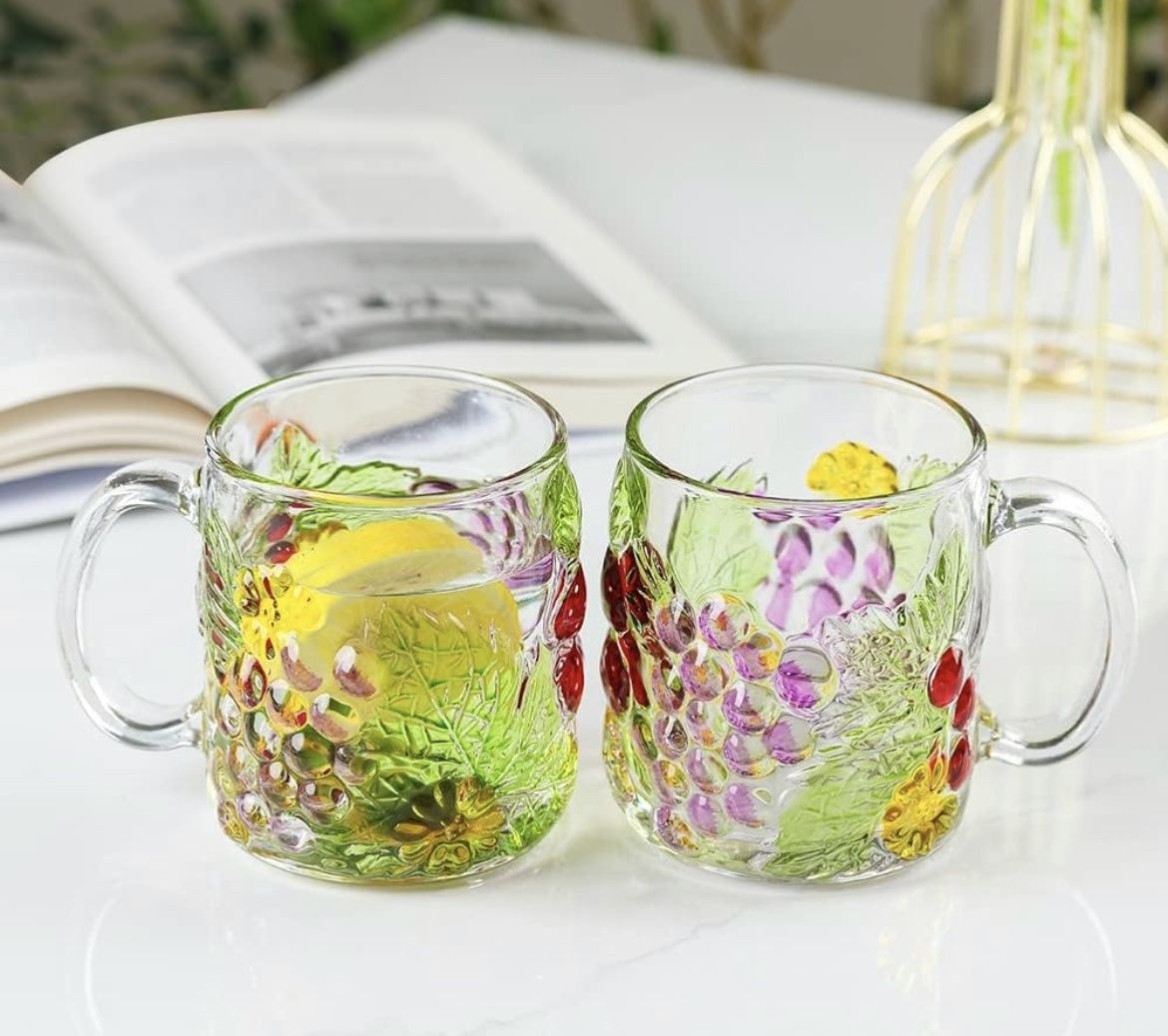 14oz/400ml large diameter glass, grape suspension glass with handle, 2 Cups