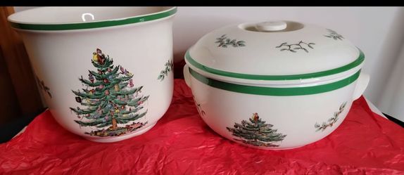 Vintage Spode Christmas Tree Serving Set - Made in England plus Spode Christmas Tree Stocking Holder