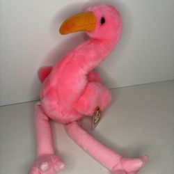 Ty Large Plush Beanie Buddy - PINKY the Flamingo 10.5" Stuffed Animal 1998 New