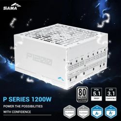 SAMA P1W Platinum Power Supply – Fully Modular ATX 3.1 PSU | PCIe 5.1 & 12V-2x6 Ready | 80 Plus & Cybenetics Platinum Efficiency - White